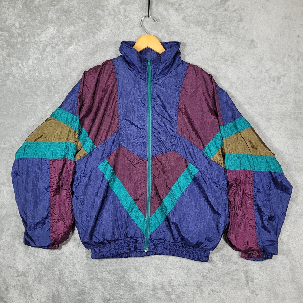 Vintage Tonic Windbreaker Jacket Men M Multi Colorblock Full Zip Retro Shell 90s